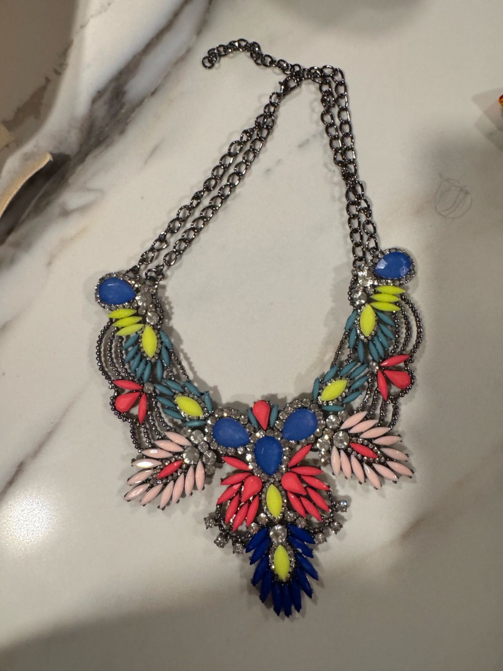 Multicolor Statement Crystal Bib Necklace - Bold Floral Design
